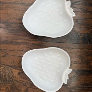 Vintage White Milk Glass Strawberry Shaped Plates